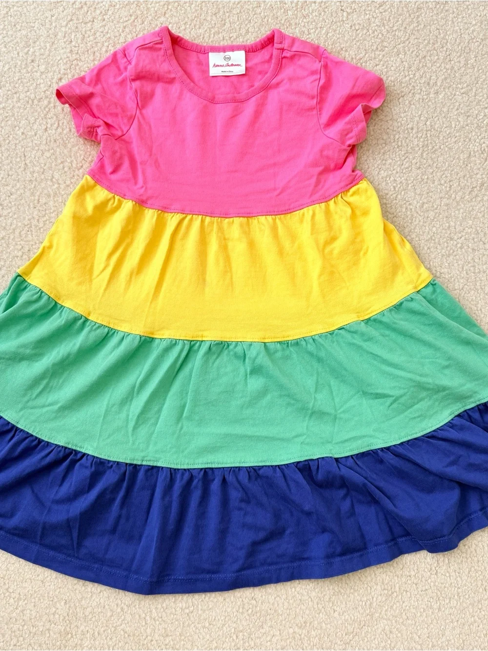 Hanna Andersson Pink Yellow Green Blue Tiered Cotton Dress